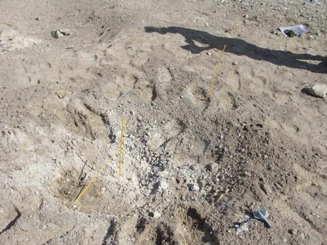 Marines of the EODATC Supervisor Class recently trained in the technique of crater analysis.  The Marines utilized fragmentation identification to determine the type of ordnance item.  Identifying the ordnance item and then utilizing ground signs from the crater, the Marines were able to determine the point of origin from which the item was fired.
