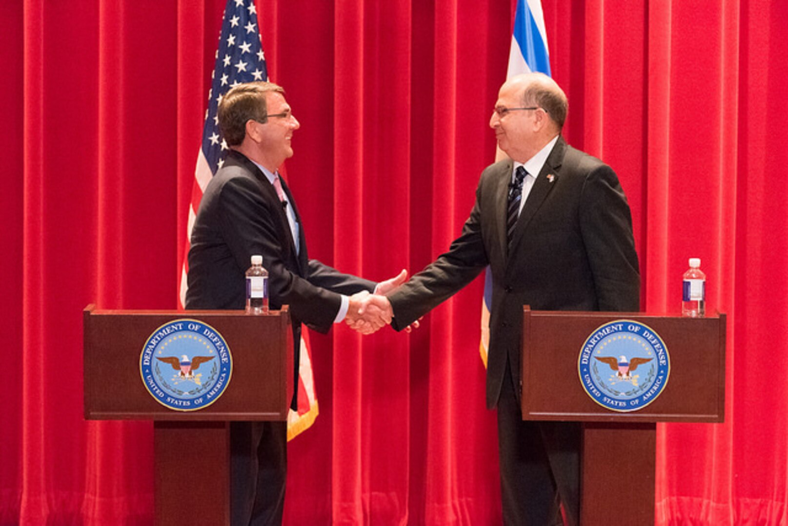 Secretary of Defense Ash Carter Welcomes Israeli Minister of Defense Moshe Ya'alon at NDU