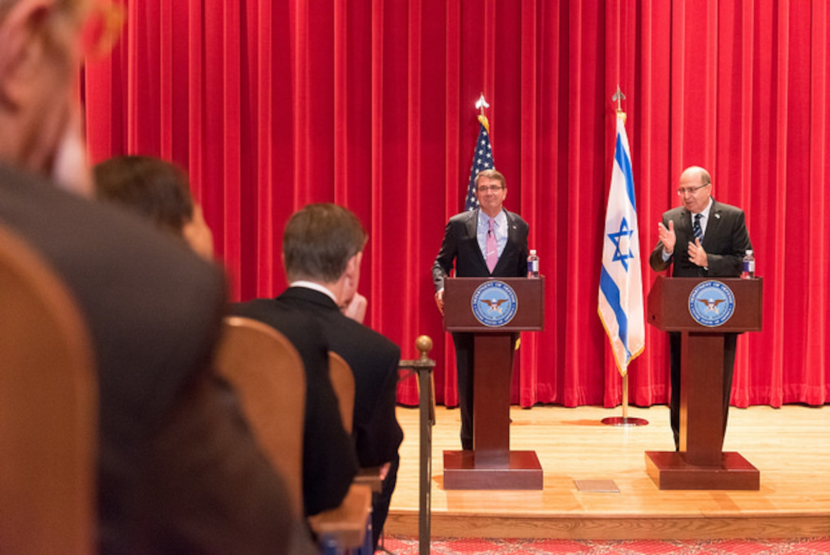 Secretary of Defense Ash Carter and Israeli Minister of Defense Moshe Ya'alon during Q&A