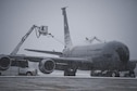 A KC-135 Stratotanker is de-iced in front of 5 Hangar at 5 Wing Goose Bay, Newfoundland and Labrador, the morning of Oct. 23, 2015, during Exercise Vigilant Shield 16. From Oct. 15-26, 2015, approximately 700 members from the Canadian Armed Forces and the U.S. Air Force, Navy and Air National Guard deployed to Iqaluit, Nunavut, and 5 Wing Goose Bay, Newfoundland and Labrador, for Exercise Vigilant Shield 16. (U.S. Air National Guard photo/Senior Master Sgt. Chris Drudge)