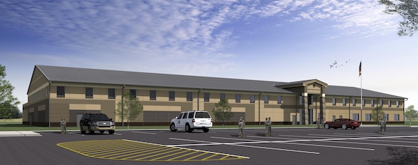 This rendering shows an Army Reserve Center that will be constructed in Waldorf, Maryland. Completion is expected in fall 2017.