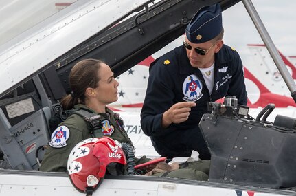 San Antonio Spurs Assistant Coach Becky Hammon flew with the U.S. Air Force Thunderbirds Oct. 29 during a media flight at Joint Base San Antonio-Randolph. The pilot for her flight was Thunderbird 8 Maj. Scott Petz.  The Thunderbirds will be performing at the JBSA Air Show and Open House to be held Oct. 31 and Nov. 1 at 3 p.m. Opening ceremonies are at 11 a.m. both days.  Go to www.jbsa.mil for more information on the two-day event that is free and open to the public.