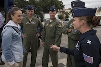 Becky Hammon, San Antonio Spurs assistant coach, meets Col. Matt Isler, 12th Flying Training Wing commander, Col. David Drichta, 12th Operations Group commander, and Capt. Sara Harper, Thunderbirds public affairs officer, Oct. 29, 2015, at Joint Base San Antonio-Randolph. The Thunderbirds perform for people all around the world, displaying the pride, precision and professionalism of American Airmen. In every hour-long demonstration, the team combines years of training and experience with an attitude of excellence to showcase what the Air Force is all about.
