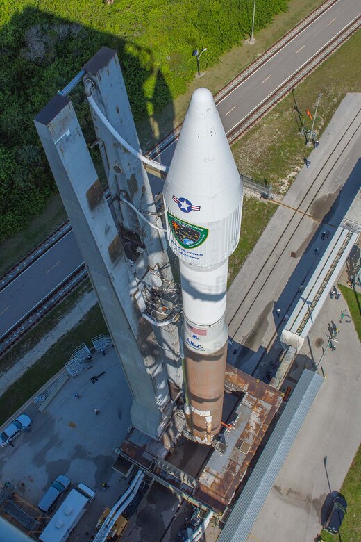 A Bird's eye view of an Atlas V 401 launch vehicle with GPS IIF-11 satellite aboard is rolled from the Vertical Integration Facility to Space Launch Complex-41 in anticipation of a Saturday afternoon launch from Cape Canaveral Air Force Station, Fla. The launch window opens Oct. 31 at 12:13 EDT (9:13 a.m. PDT). This is the second to last GPS IIF launch in a series of 12 spacecraft (Photo courtesy United Launch Alliance).