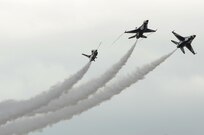 The U.S. Air Force Aerial Demonstration Squadron “Thunderbirds” practice performing F-16 acrobatic maneuvers Oct. 29, 2015 at Joint Base San Antonio-Randolph, Texas. The Thunderbirds team members arrived in preparation for the 2015 JBSA-Randolph Air Show and Open House to be held Oct. 31 and Nov. 1.  Air shows allow the Air Force to display the capabilities of our aircraft to the American taxpayer through aerial demonstrations and static displays and allowing attendees to get up close and personal to see some of the equipment and aircraft used by the U.S. military today.  (U.S. Air Force photo by Joel Martinez/Released)