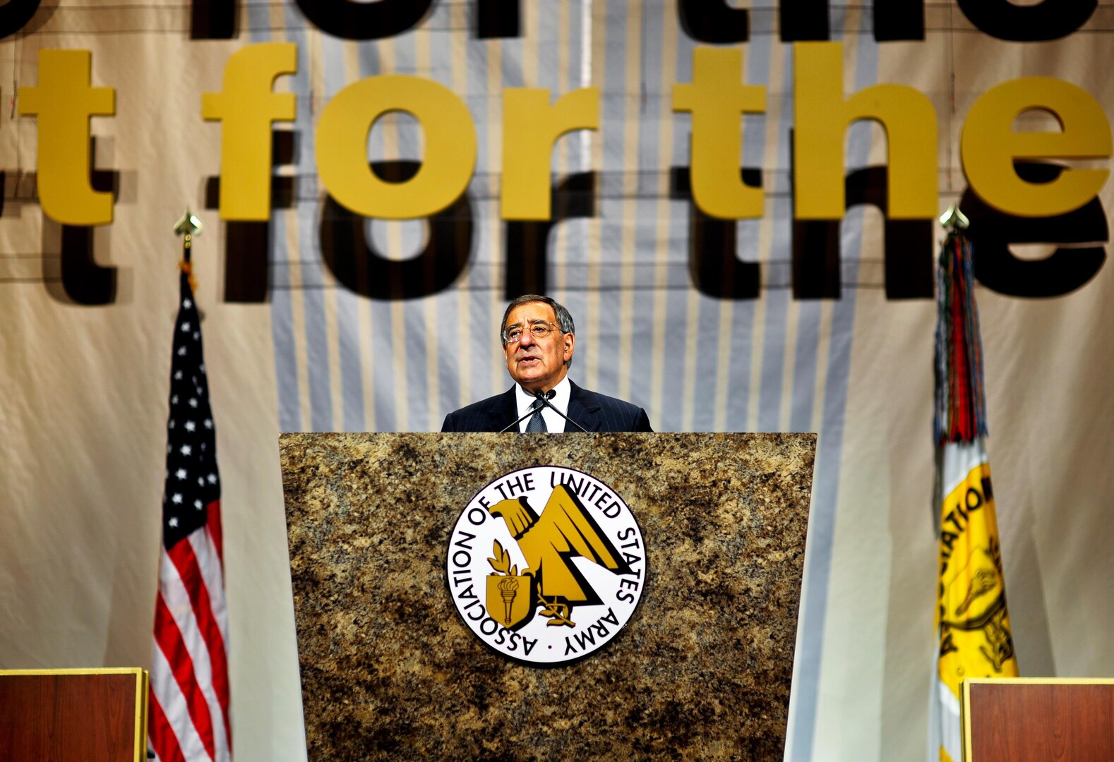 Defense Secretary Leon E. Panetta delivers remarks at the Association of the U.S. Army's annual meeting and exposition in Washington, D.C., Oct. 12, 2011.

