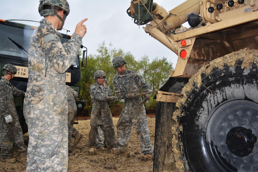Students attending the Wheeled Vehicle Recovery Course at Regional Training Site Maintenance-Fort Hood, Texas, conduct recovery operations Oct. 23, 2015. The course teaches Army mechanics how to properly and safely recover and tow vehicles that may be stuck or inoperable.
