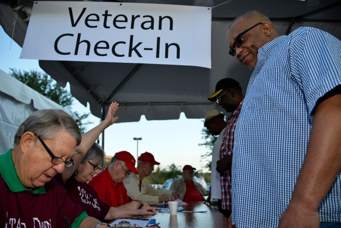 Homeless Veterans are registered and given wristbands at the Veteran Stand Down at the VA Community Resource and Referral Center on Friday, Oct. 30, 2015. The event offered medical screenings and assistance, clothing, food, haircuts and legal counseling to hundreds of homeless veterans in the greater Charleston area.  (VA Photo by James Arrowood)