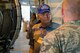 David Headen, 319th Fighter Interceptor Squadron Association member, speaks to Staff Sgt. Michael Meoak, 434th Maintenance Squadron aerospace propulsion journeyman, during a tour at Grissom Air Reserve Base, Ind., Sept. 25, 2015. The tour was part of the association's 24th reunion and included a visit to Grissom's jet engine shop and a tour of a KC-135R Stratotanker. (U.S. Air Force photo/Tech. Sgt. Benjamin Mota)