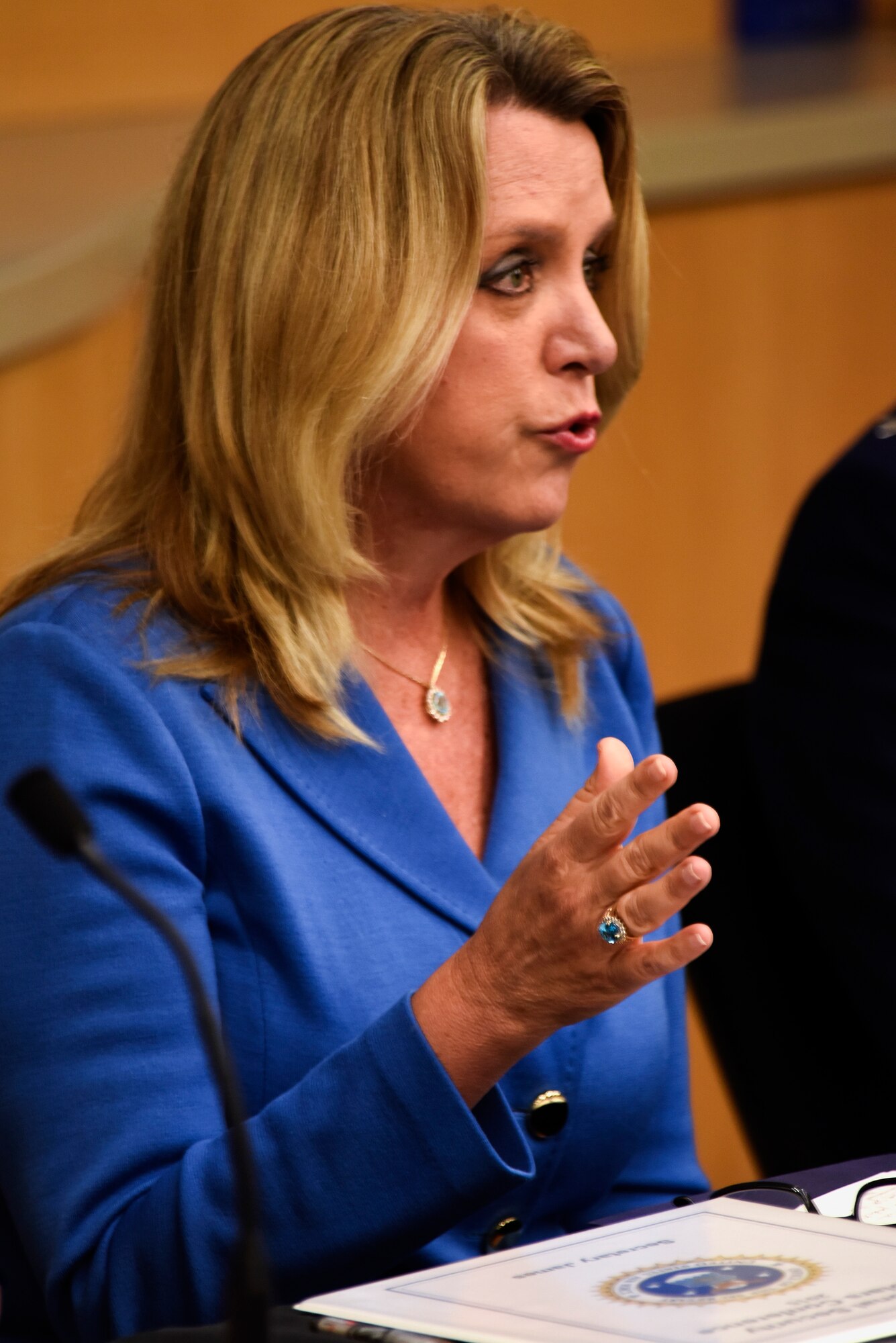 Secretary of the Air Force Deborah Lee James speaks during the 7th annual National Security Scholars Conference, Oct. 26, 2015, at Duke University in Durham, North Carolina. The conference paired Air Force senior leaders with more than 20 national security scholars and aimed to harness the collaborative and innovative potential of airpower to meet national security objectives. (U.S. Air Force photo/Senior Airman Brittain Crolley)