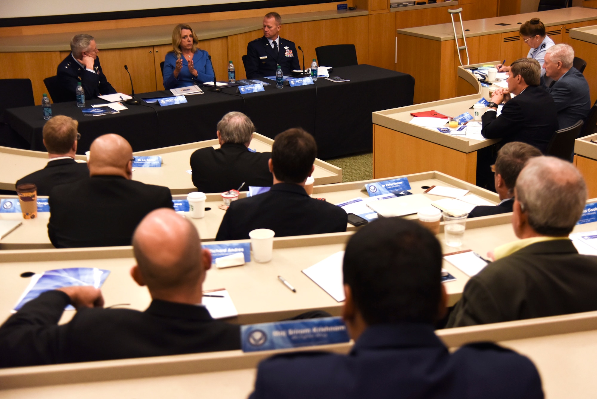 Secretary of the Air Force Deborah Lee James speaks during the 7th annual National Security Scholars Conference, Oct. 26, 2015, at Duke University in Durham, North Carolina. The conference allowed Air Force senior leaders to discuss the service’s overall strategic vision with more than 20 national security scholars and receive feedback on their direction and contributions to national defense. (U.S. Air Force photo/Senior Airman Brittain Crolley)