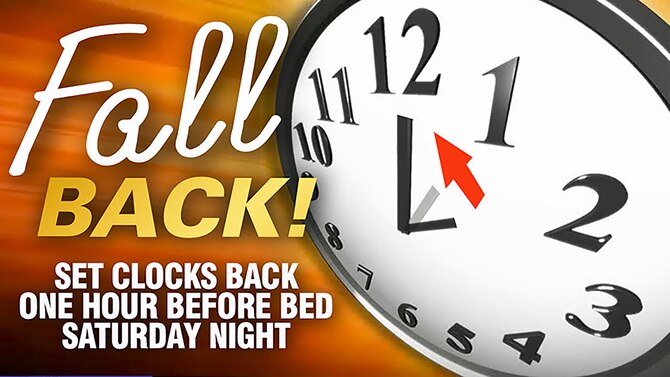 Don't forget to fall back. Change your clocks an hour back at 2 a.m. on Nov., 1, 2015!