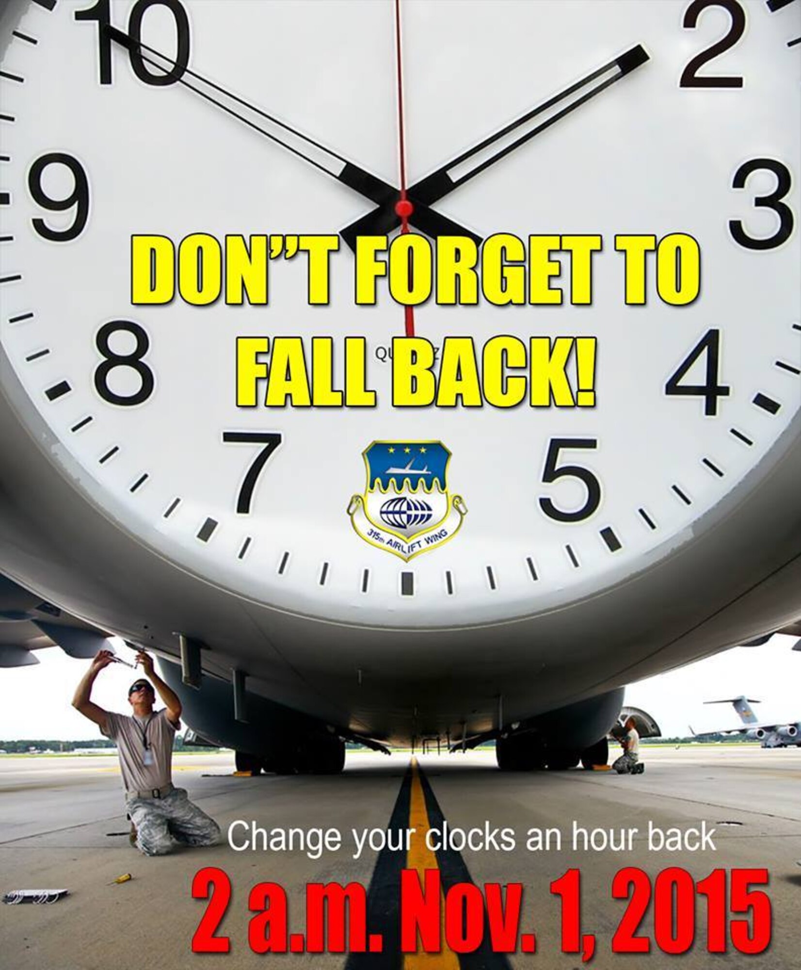 It's that time of year again. Don't forget to change your clocks an hour back starting at 2 a.m. on Nov. 1, 2015.