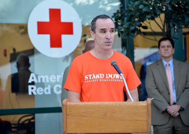 Veterans Stand Down Chairman Dr. Hugh Myrick, Chief of Mental Health at the Charleston VA Medical Center, welcomes the attendees and thanks them for volunteering to help combat veteran homelessness during the Veteran Stand Down at the VA Community Resource and Referral Center on Friday, Oct. 30, 2015. (VA Photo by James Arrowood)
