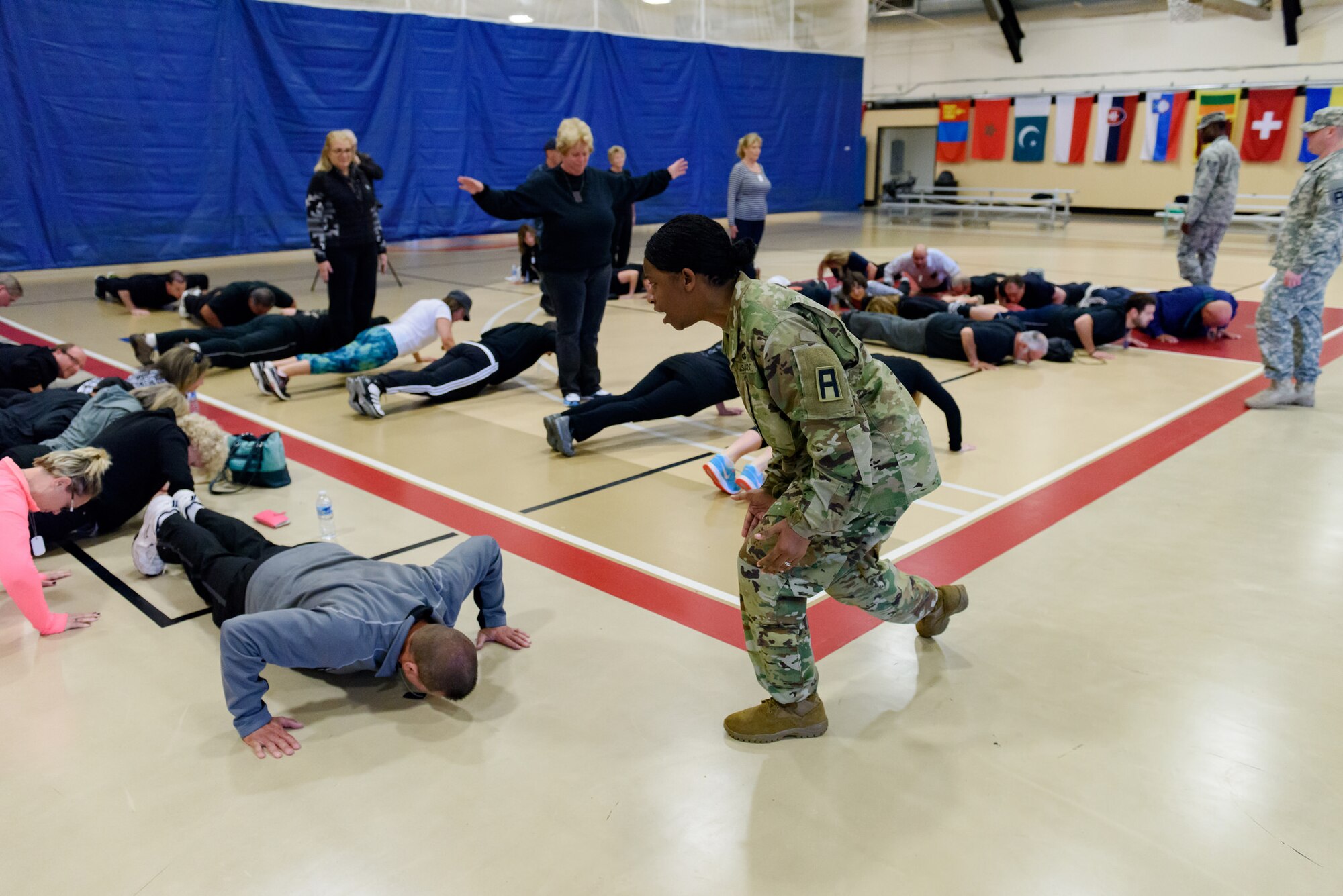 Civic leaders get a taste of military basic training during the Honorary Commanders Boot Camp Oct. 29, 2015, at Joint Base McGuire-Dix-Lakehurst, N.J. Former military instructors gave the honorary commanders an authentic boot camp experience throughout the event. (U.S. Air Force photo by Robert Williard/Released)