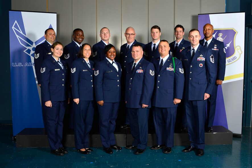 MCGHEE TYSON AIR NATIONAL GUARD BASE, Tenn. - Noncommissioned officer academy class 16-1, E-Flight, assembles here, Oct. 27, 2015, at the I.G. Brown Training and Education Center. (U.S. Air National Guard photo by Master Sgt. Jerry D. Harlan/Released)