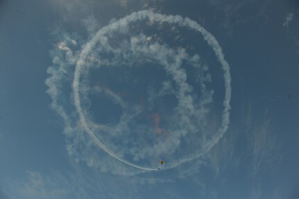 Members of the Army Golden Knights perform at the Joint Base San Antonio 2015 Air Show and Open House October 31, at JBSA-Randolph. The United States Army Parachute Team, nicknamed and commonly known as the Golden Knights, is a demonstration and competition parachute team of the United States Army. The demonstration teams, which use five dedicated aircraft, perform at more than 100 events per year. (U.S. Air Force photo by Joel Martinez/Released)