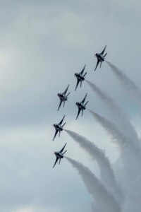 JBSA-Randolph - The U.S. Air Force Aerial Demonstration Squadron “Thunderbirds” performs F-16 acrobatic maneuvers Oct. 31, 2015 at Joint Base San Antonio-Randolph, Texas. The Thunderbirds team members perform for the 2015 JBSA-Randolph Air Show and Open House to be held Oct. 31 and Nov. 1. Air shows allow the Air Force to display the capabilities of our aircraft to the American taxpayer through aerial demonstrations and static displays and allowing attendees to get up close and personal to see some of the equipment and aircraft used by the U.S. military today. (U.S. Air Force photo by Joshua Rodriguez) 