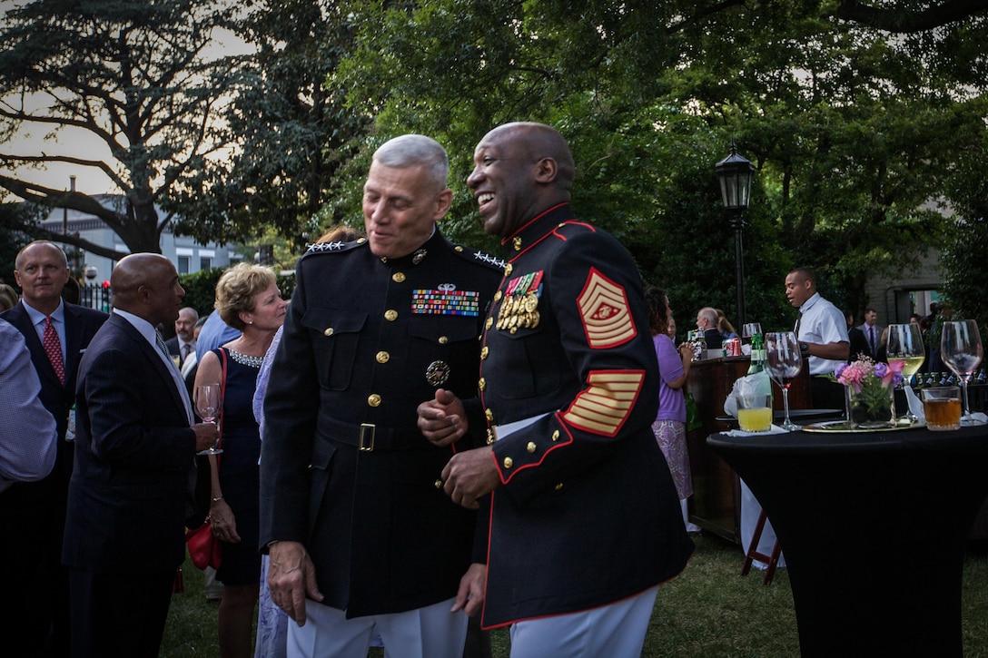 The 18th Sergeant Major of the Marine Corps, Ronald L. Green, attends an evening parade at Marine Barracks Washington D.C. August 28, 2015. (U.S. Marine Corps photo by Sgt. Melissa Marnell, Office of the Sergeant Major of the Marine Corps/Released)