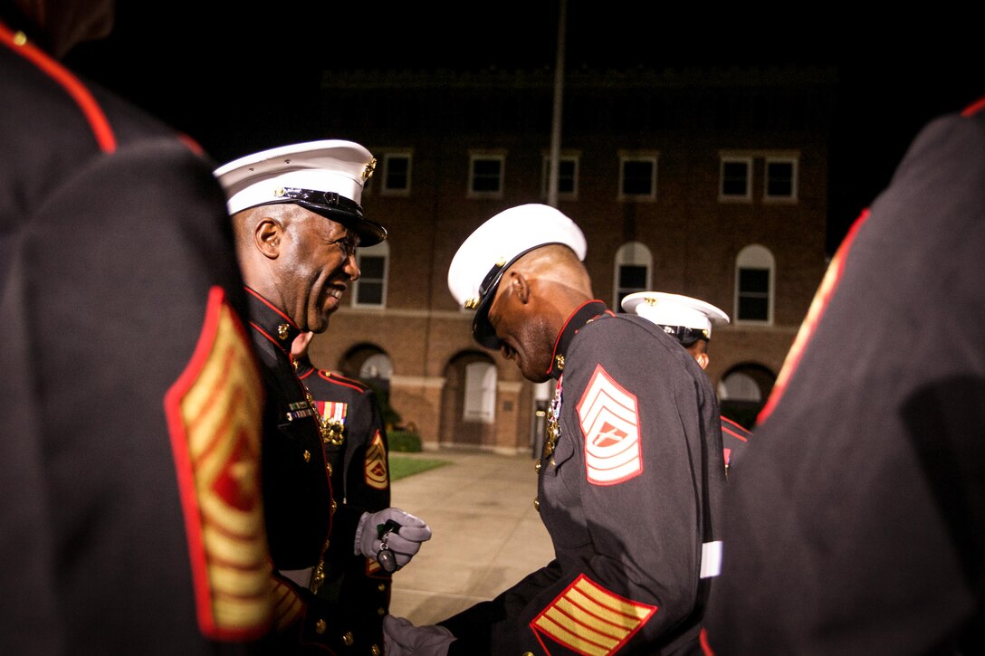 The 18th Sergeant Major of the Marine Corps, Ronald L. Green, attends an evening parade at Marine Barracks Washington D.C. August 28, 2015. (U.S. Marine Corps photo by Sgt. Melissa Marnell, Office of the Sergeant Major of the Marine Corps/Released)