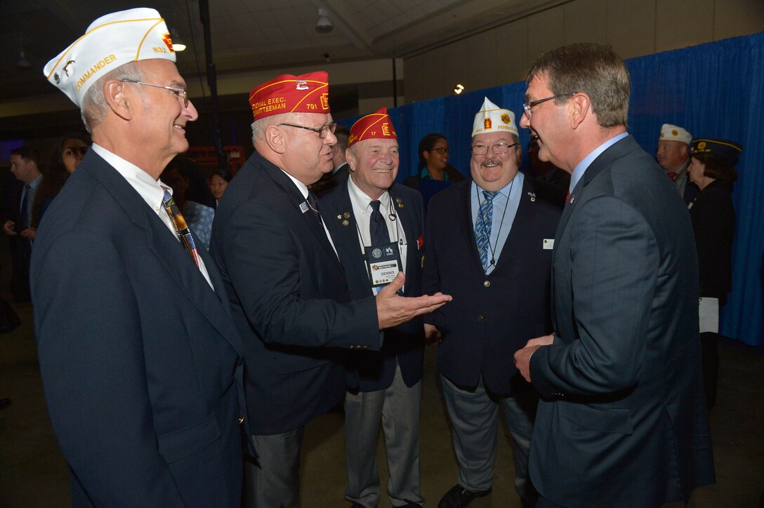 Defense Secretary Ash Carter talk with attendees of the American Legion Convention in Baltimore, Sept. 1, 2015. DoD Photo by Glenn Fawcett