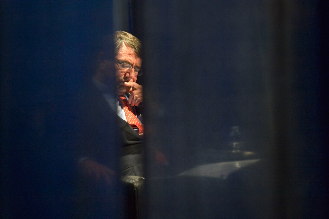 Defense Secretary Ash Carter reflects before he delivers remarks to attendees of the American Legion Convention in Baltimore, Sept. 1, 2015. DoD Photo by Glenn Fawcett 