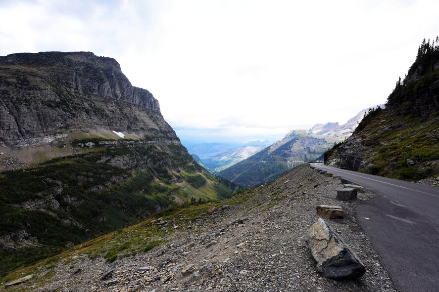 A panoramic photo of Glacier National Park, Mont., taken Aug. 28, 2015, depicts a view of the park from the Going to the Sun Road. The road is one of the park’s main attractions and stretches for its entire 53-mile width. (U.S. Air Force photo/Airman 1st Class Collin Schmidt)