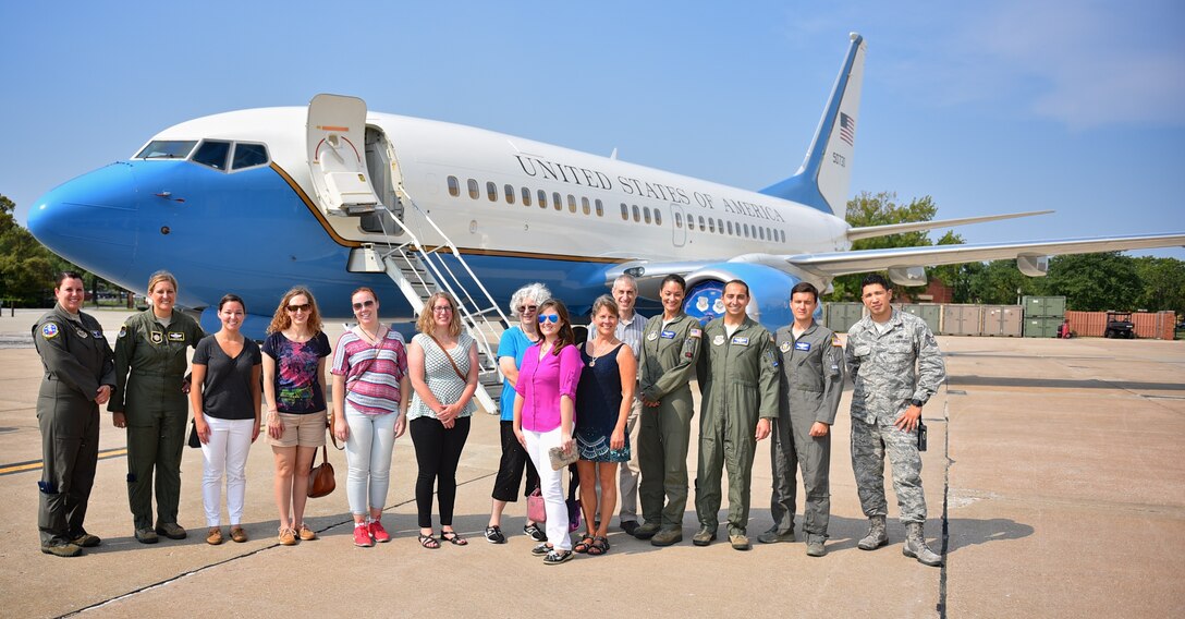 Members of Women with Wings toured a C-40C assigned to the 932nd Airlift Wing during their Aug. 31 visit to Scott Air Force Base, Illinois. (U.S. Air Force photo by Christopher Parr)