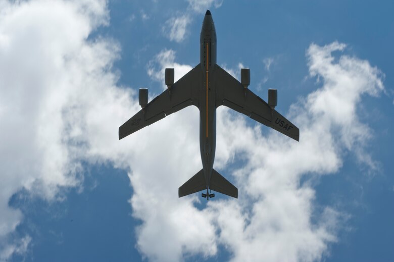 A KC-135 Stratotanker takes off from the southern end of the runway Sept. 10, 2013, at McConnell Air Force Base, Kan. The 22nd Air Refueling Wing flight safety office will be hosting a Midair Collision Avoidance Fly-In Seminar from 6:30 a.m. to 1:30 p.m., Oct. 17, at McConnell Air Force Base. The seminar is designed to help educate aviators around Wichita, Kan., on midair collision avoidance and how they can work together to prevent accidents. (U.S. Air Force photo by Airman 1st Class Victor J. Caputo)