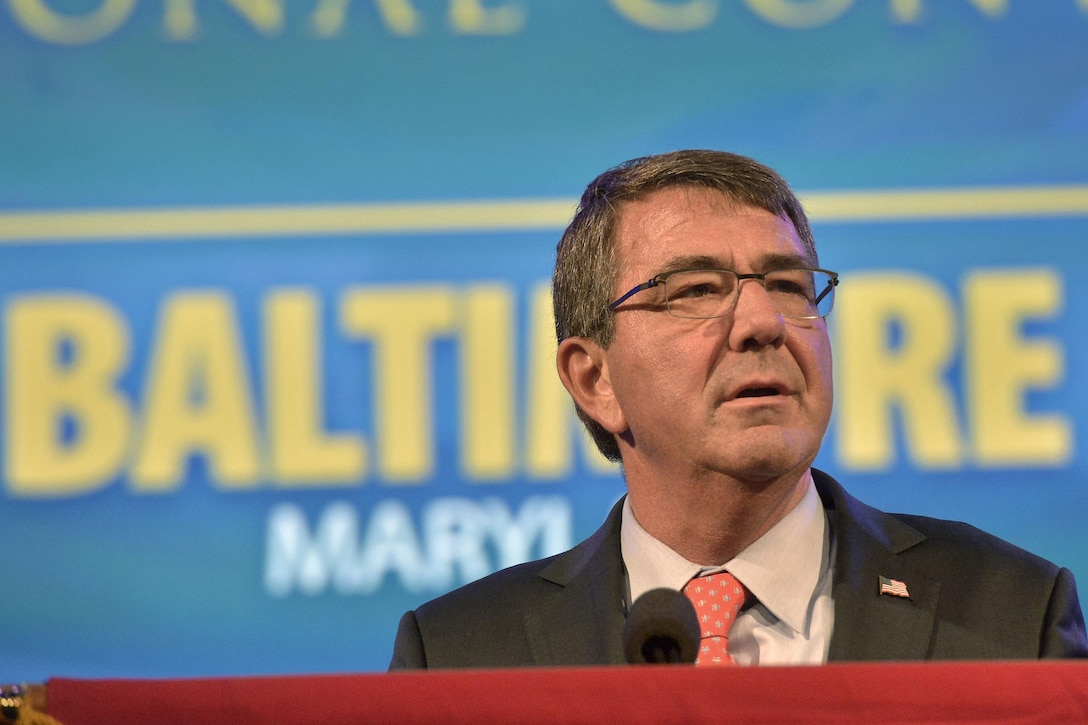 Defense Secretary Ash Carter delivers remarks to attendees of the American Legion Convention held in Baltimore, Sept. 1, 2015. DoD photo by Glenn Fawcett