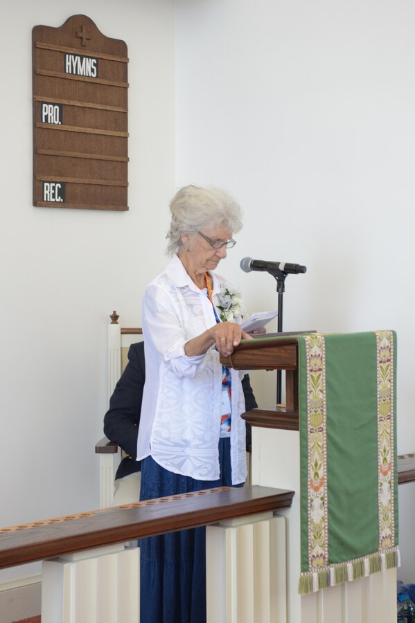 Dolia Gonzalez, mother of Medal of Honor recipient Sgt. Alfredo Gonzalez, reads names of fallen Marines in her son’s unit.