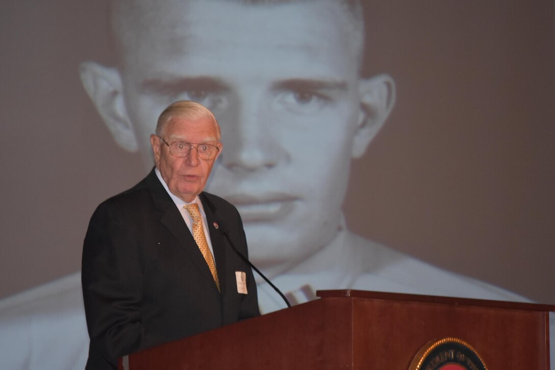 George R. Christmas, retired lieutenant general and former president of the Marine Corps Heritage Foundation, addresses Vietnam veterans at a recognition ceremony conducted in Little Hall aboard Marine Corps Base Quantico Aug. 29.  The ceremony, organized by U.S. Rep. Rob Wittman, Virginia’s first congressional district republican, honored Vietnam veterans from all the services and thanked them for their service.