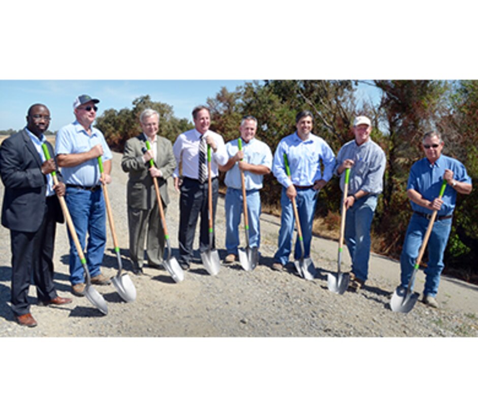 Representatives from local, state and federal agencies celebrated the beginning of the $7.5M Knights Landing Ridge Cut levee repair project Sept. 2, 2015, in rural Yolo County, California.