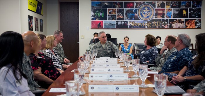 Maj. Gen. Frederick H. Martin, U.S. Air Force Expeditionary Center commander, Joint Base McGuire-Dix-Lakehurst, New Jersey, talks to Joint Base Charleston leadership during a mission briefing Sep. 1, 2015, at the headquarters building on JB Charleston, S.C. The U.S. Air Force Expeditionary Center is the Air Force's Center of Excellence for advanced expeditionary combat support training and education, while also providing direct oversight for en route and installation support, contingency response, and partner capacity building mission sets within the global mobility enterprise. The Expeditionary Center provides operational control of the Expeditionary Operations School and administrative control for six wings and two groups within Air Mobility Command. (U.S. Air Force photo/Airman 1st Class Clayton Cupit)