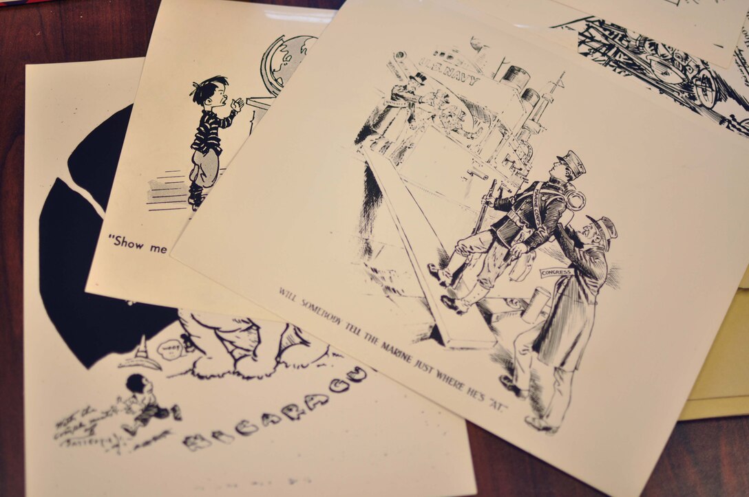 A collection of art prints from the era of World War II is filed in the Historical Reference Branch collection of records, artwork and photos. Teams of interns have worked with the oral history, film and Historical Reference Branch departments to digitize files. Their contributions include creating an inventory, cleaning and scanning files.