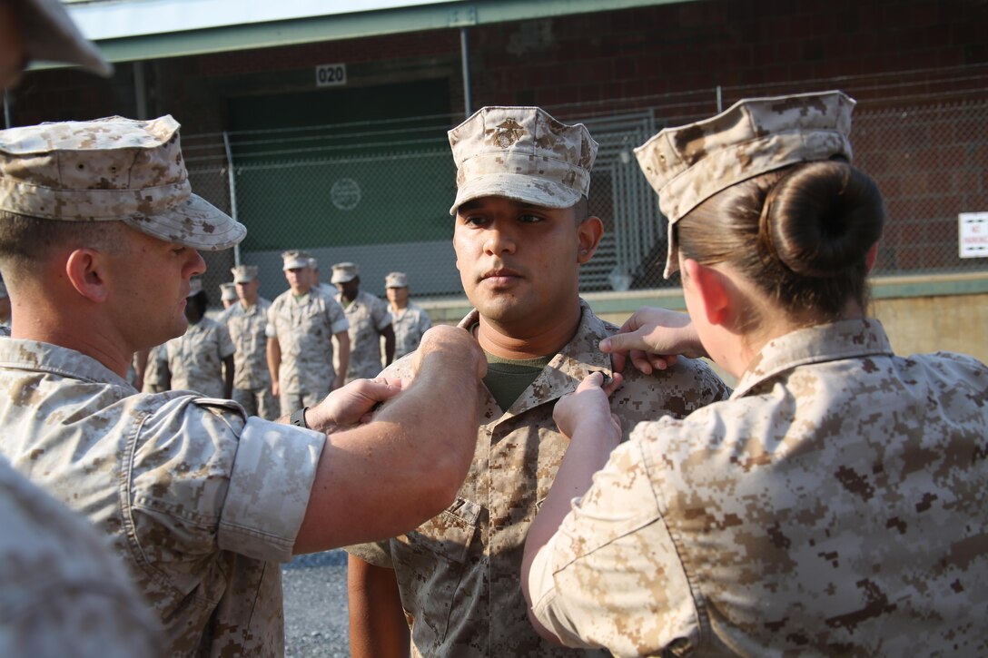 U.S. Marine Corps Sgt. Jorge Sanchez, a native of Edcouch, Texas, and 2009 graduate of Edcouch-Elsa High School was promoted to his current rank of sergeant in a promotion ceremony at the Defense Distribution Center Susquehanna, New Cumberland, Pennsylvania, Sept. 1, 2015. Sanchez currently serves as the 4th Marine Corps District Supply noncommissioned officer. As Supply NCO, he is responsible for purchasing and maintaining purchase records for 4th MCD of more than six million dollars. Sanchez enlisted in the Marine Corps January 2012. He has been stationed at Marine Corps Air Station Iwakuni, Japan, and New Cumberland, Pennsylvania, and he has been deployed to Tinian and Guam in support of Operation Forager Fury II and South Korea in support of Operation Freedom Banner. His awards include the Good Conduct Medal, Sea Service Deployment Ribbon, Korean Defense Service Medal, Global War on Terrorism Service Medal, and National Defense Medal. 