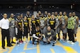 Sailors and Army Reserve soldiers pause for a photo on the court following an ‘Army vs. Navy’ exhibition game at Allstate Arena in Rosemont, Ill., Aug. 30. The event, hosted by Support All Veterans Equally Foundation and the WNBA’s Chicago Sky basketball team, was part of a pre-game event leading up to the Sky’s game that evening against the Connecticut Sun.
(U.S. Army photo by Spc. David Lietz/Released)