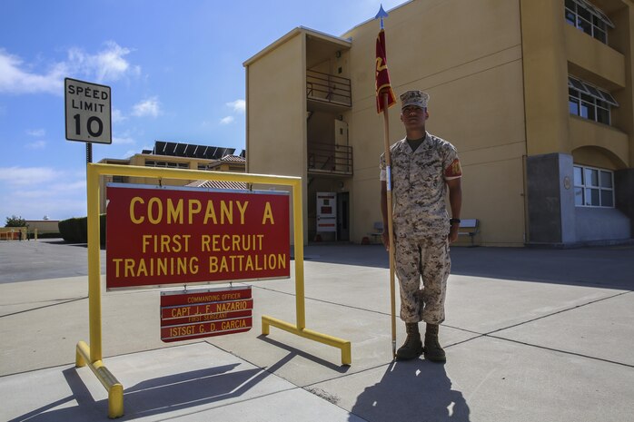 Lance Cpl. Cresencio Ramirez, company honorman, Alpha Company, 1st Recruit Training Battalion, stands next to his squad bay at Marine Corps Recruit Depot San Diego, Aug. 31. Following recruit training, Ramirez will move on to the School of Infantry to pursue his path as an infantryman. He is unsure how long his Marine Corps career will last, but is excited to repay the country for all it has done for him and his family. He plans to apply all the disciplines he learns during his enlisted time to his life after the Marine Corps. Today, all male recruits recruited from recruiting stations west of the Mississippi are trained at MCRD San Diego. The depot is responsible for training more than 16,000 recruits annually. Alpha Company graduated recruit training Sept. 4