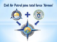 Graphic demonstrates the formal inclusion of the Civil Air Patrol into the Total Force. In August 2015, the Air Force updated Doctrine Volume 2, “Leadership,” expanding the Air Force’s descriptions of total force and Airmen to now consist of regular, Guard, Reserve, civilian and auxiliary members. Archive imagery used for the creation of graphic. (U.S. Air Force graphic by Staff Sgt. Luis Loza Gutierrez/Released)