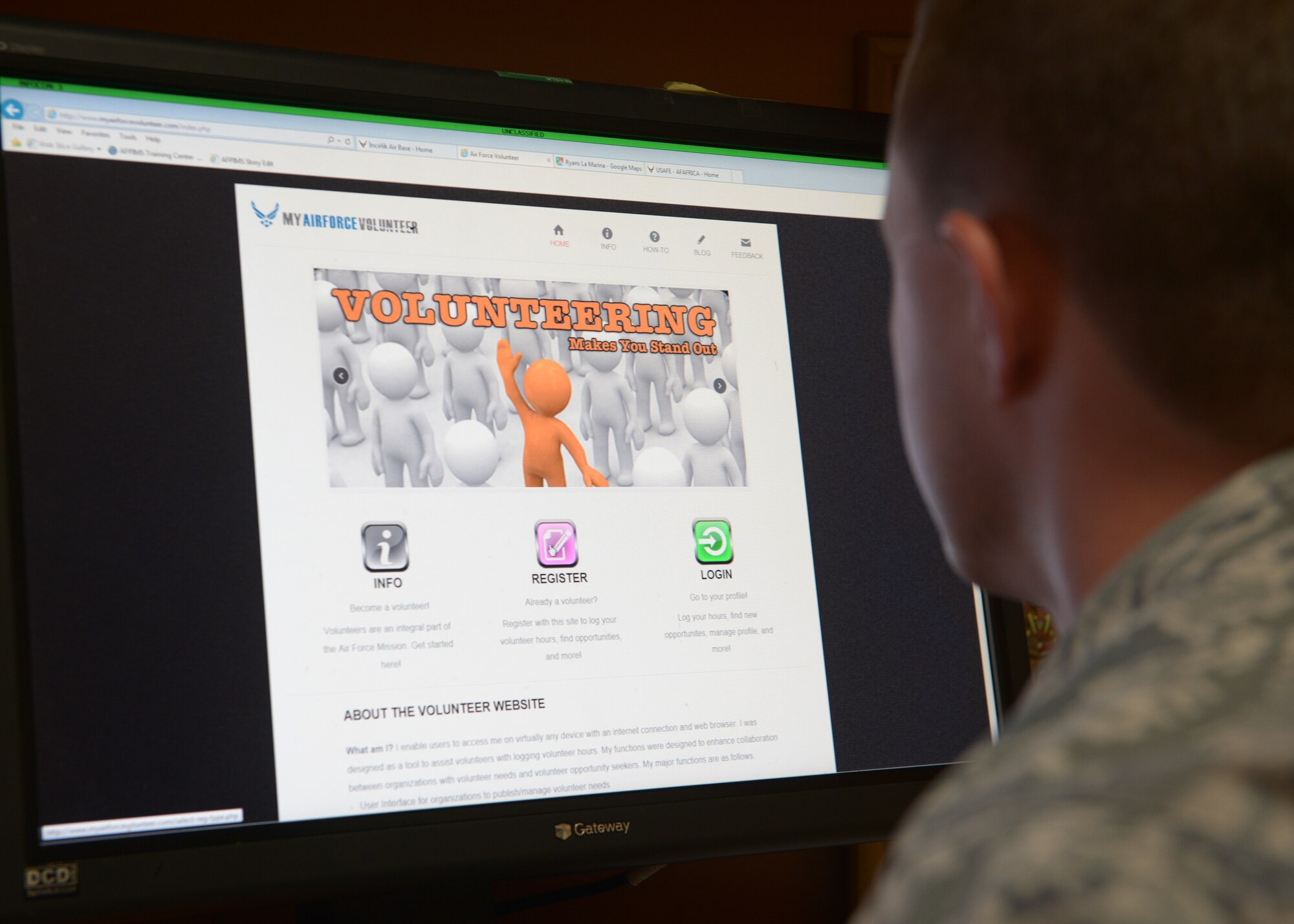 U.S. Air Forces in Europe-Air Forces Africa has received approval from the Air Force Personnel Center and Air Staff to pilot a new volunteer program website before it goes live Air Force wide.  The new website application makes it simpler for active duty members and civilians to post, search and log volunteer opportunities and hours in the local area by connecting volunteers with the organizations that seek them. (U.S. Air Force photo by Senior Airman Krystal Ardrey/Released)