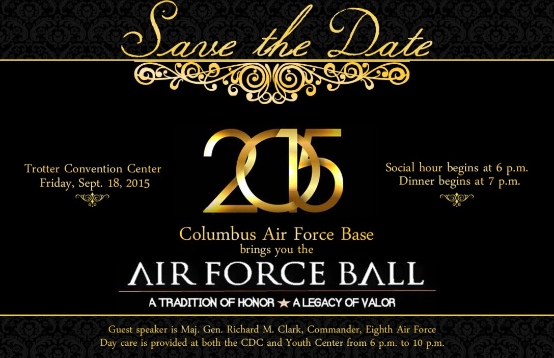 Flyer for the Columbus Air Force Base 2015 Air Force Birthday Ball.