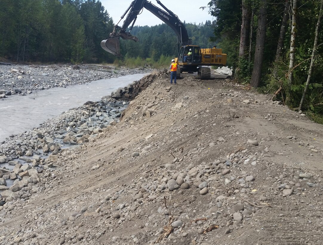 Levee rehabilitation work on the Carbon River near Orting, Washington