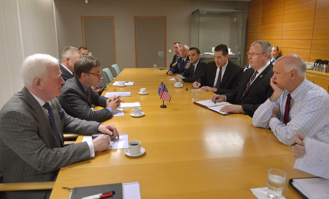 U.S. Deputy Defense Secretary Bob Work, second from right, mets with senior defense officials in Reykjavik, Iceland, Sept. 6, 2015. DoD photo by Glenn Fawcett