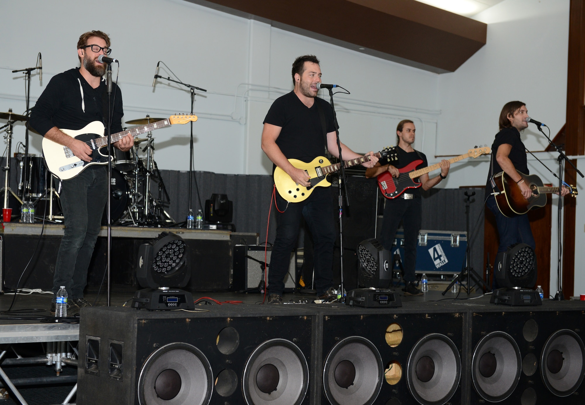 The Mockingbird Sun band performs at the end of the Labor Day Bash Sept. 4, 2015, on Andersen Air Force Base, Guam. The bash included family friendly activities such as rock wall climbing, zip lining, carabao rides, dance-off contests and a Mockingbird Sun concert at the end. (U.S. Air Force photo by Airman 1st Class Arielle Vasquez/Released)