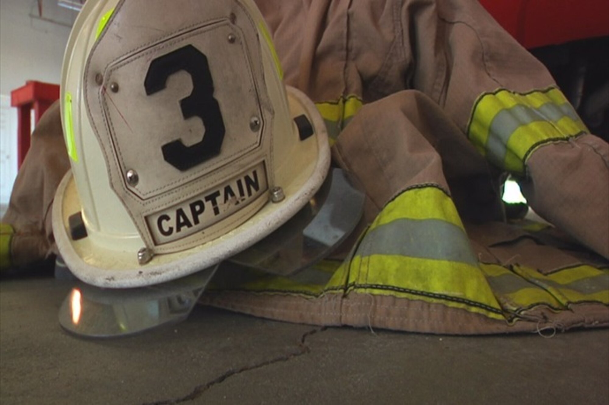 Joe Cocco, Panama City Beach Fire Rescue battalion chief’s fire proximity suit sits at the ready in case of emergency. Cocco has more than 29 years of service as a firefighter. (WMBB News 13 courtesy photo)