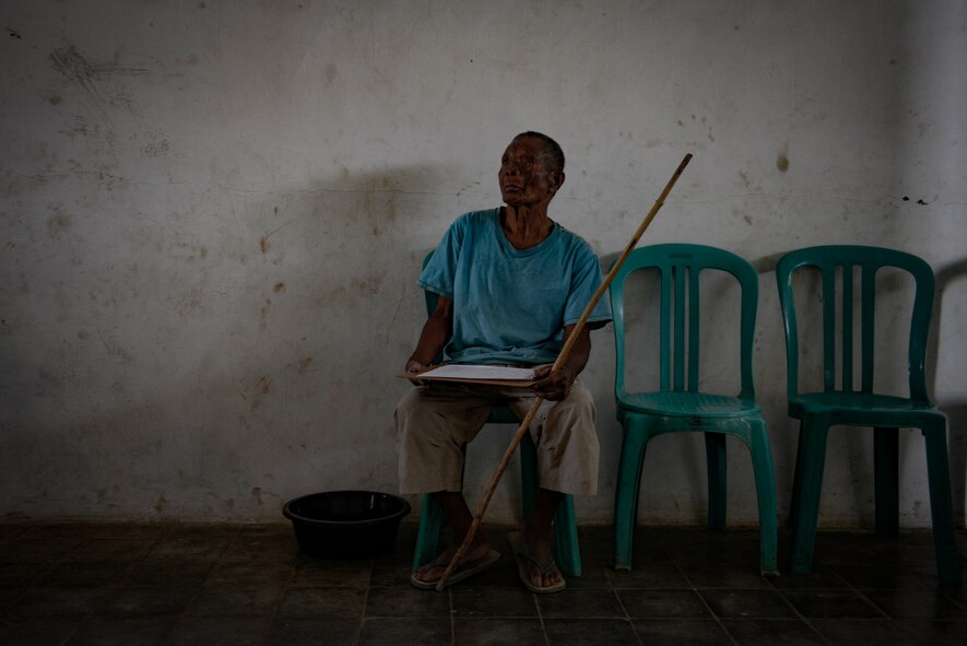 A patient waits to be treated in the optometry clinic during an Operation Pacific Angel health services outreach event Sept. 7, 2015, in Baucau, Timor-Leste. Pacific Angel is a multilateral humanitarian assistance civil military operation, which improves military-to-military partnerships in the Pacific while also providing medical health outreach, civic engineering projects and subject matter exchanges among partner forces. (U.S. Air Force photo by Staff Sgt. Alexander W. Riedel/Released)