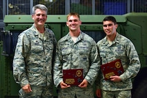 Technical Sgt. Jarred Fischer and 1st Lt. Dylan Hallums, members of the 25 Air Support Operations Squadron, placed first overall in this year's second-annual Cascade Challenge, held at Schofield Barracks, Hawaii, Sept. 9. The Cascade Challenge lasted three days and pitted nine two-man teams in a competition to test their combat skills, knowledge, and abilities specific to the Tactical Air Control Party mission. (U.S. Air Force photo by Senior Airman Christopher Stoltz)