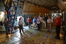 Civic leaders with the 307th Bomb Wing from Barksdale Air Force Base, Louisiana tour the cargo hold of a C-5A Galaxy aircraft  Sept. 1, 2015 at Joint Base San Antonio-Lackland, Texas. The civics consisted of mayors, clergymen, and business leaders. The civic leader tour’s purpose is to strengthen the relationships between the private and government sectors and to share better business practices. (U.S. Air Force photo by Benjamin Faske) (released)
