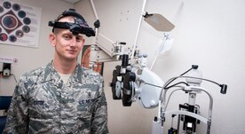 Tech. Sgt. Wesley Catoe, 628th Medical Group Optometry NCOIC, preps his optometry equipment Sep. 9, 2015, at Joint Base Charleston – Air Base, S.C. The optometry clinic provides services such as eye examinations, visual acuity checks, repairing glasses, color vision tests and comprehensive exams. To set up an appointment, call the Air Base optometry clinic at 843-963-6880. (U.S. Air Force photo/Airman 1st Class Clayton Cupit)