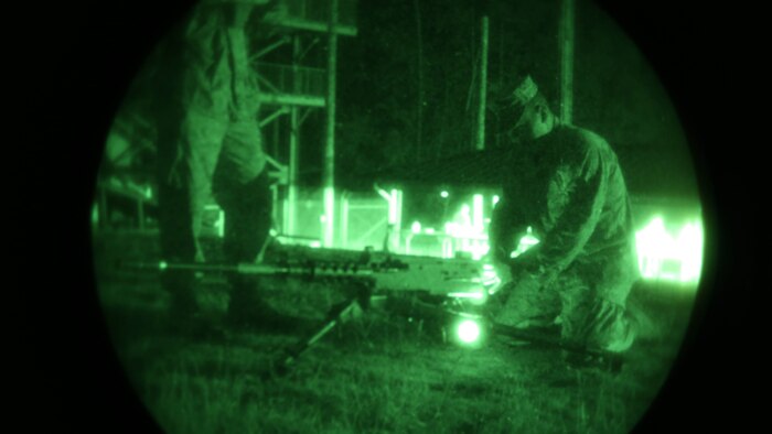 Marines set up a Browning M2 .50-caliber machine gun prior to a weapons familiarization range at Marine Corps Base Camp Lejeune, North Carolina, Aug. 27, 2015. More than 100 Marines from Marine Air Support Squadron 1 honed their weapons skills with the M240B machine gun, Browning M2 .50 caliber machine gun and the M1014 combat shotgun. Marines from various military job specialties received hands-on experience that allowed them to improve crucial skills and become well-rounded war fighters. 